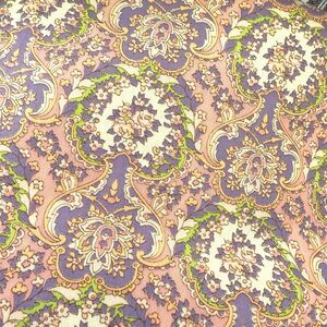 Vtg Cotton Fabric Floral Paisley Peachy Pink Purple Fluorescent Green Retro Boho